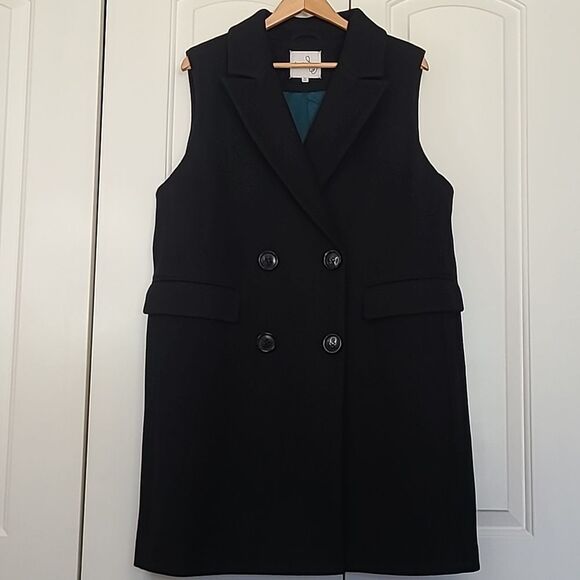 Sam Edelman Double-Breasted Longline Vest Coat Black Size 16 - Picture 8 of 16